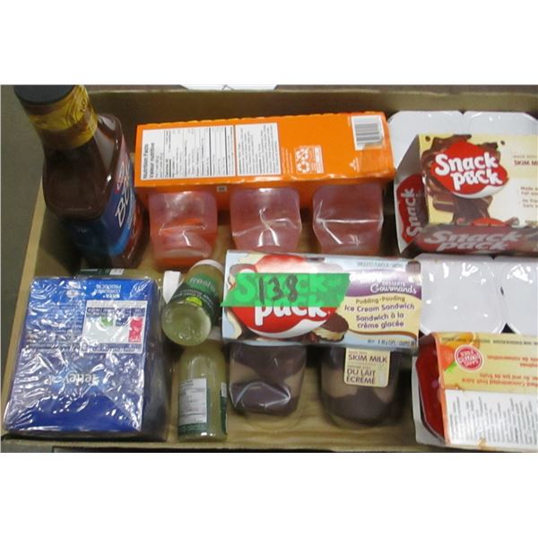 FREIGHT DAMAGE (AS IS):  FLAT C/W SNACK PACKS, ASSORTED GROCERIES