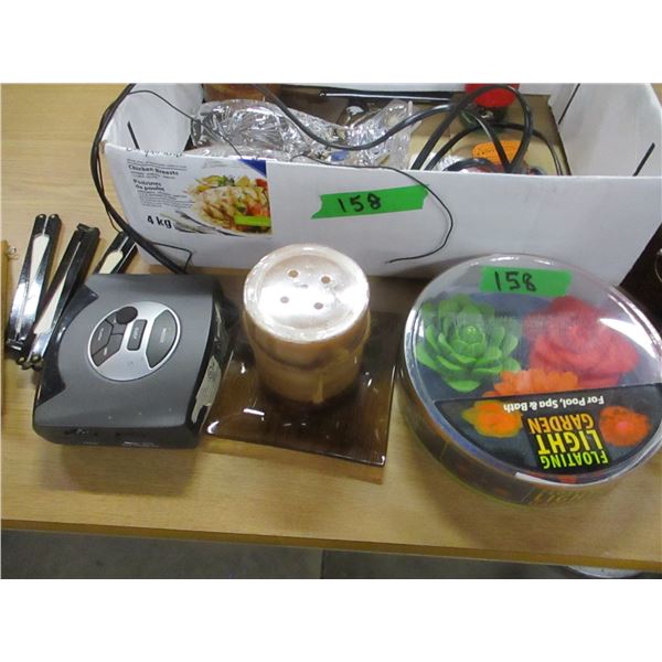 BOX C/W CANDLES, CRYSTAL GLASSES, MISC