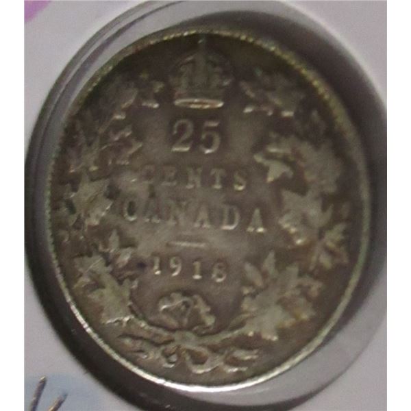 1918 CANADA KING GEORGE V SILVER QUARTER