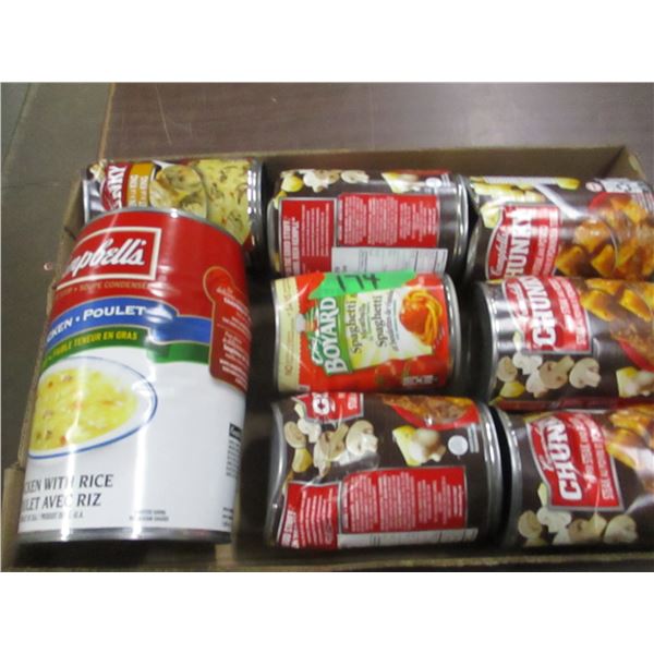 FREIGHT DAMAGE (AS IS):  FLAT C/W 8 CANS OF ASSORTED SOUP