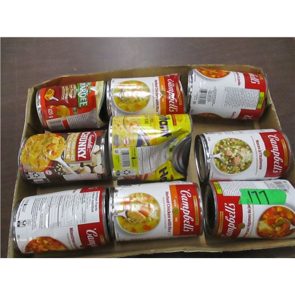 FREIGHT DAMAGE (AS IS):  FLAT C/W 9 CANS ASSORTED SOUP
