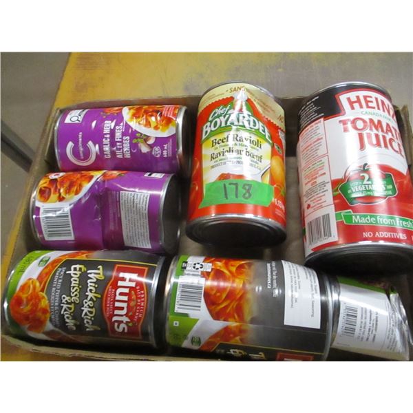 FREIGHT DAMAGE (AS IS):  FLAT C/W 7 CANS ASSORTED GROCERIES