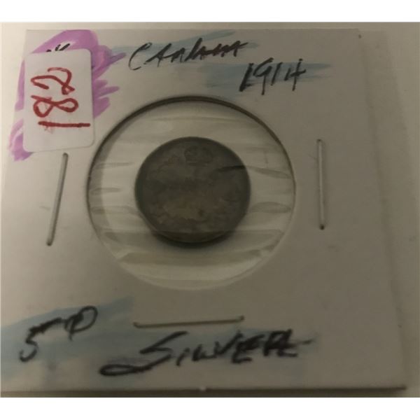 1914 CANADA KING GEORGE V SILVER FIVE CENT