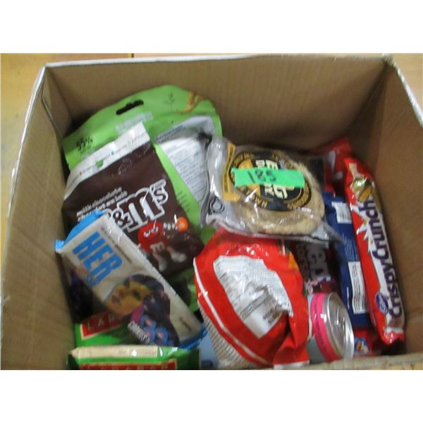 FREIGHT DAMAGE (AS IS):  BOX C/W ASSORTED CANDY, CHIPS, ETC