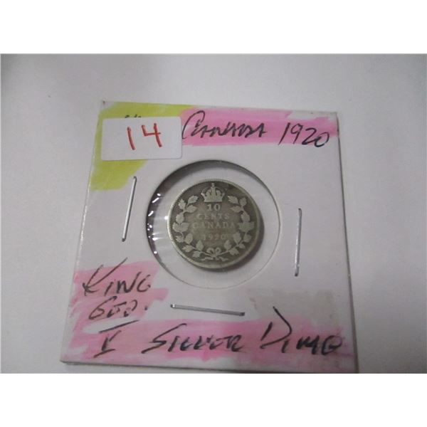 1920 CANADA KING GEORGE V SILVER DIME