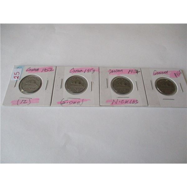 1952, 1953, 1954, & 1955 CANADA 12 SIDED NICKELS