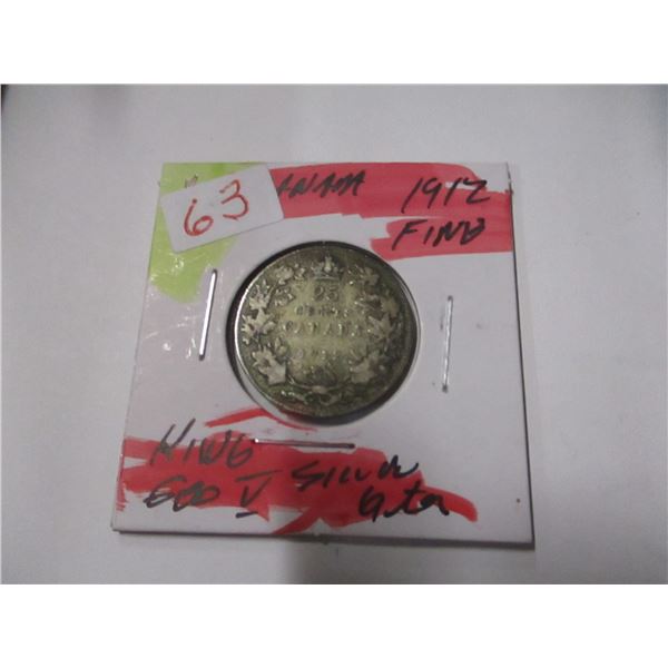 1912 CANADA KING GEORGE V SILVER QUARTER