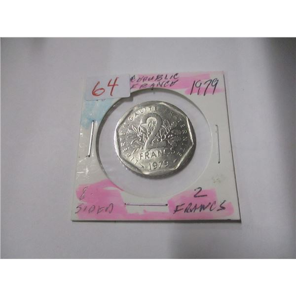 1979 REPUBLIC OF FRANCE EIGHT SIDED 2 FRANCS