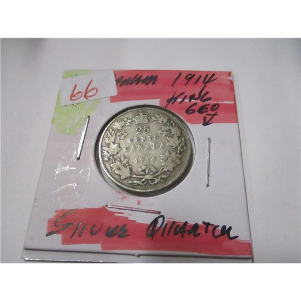 1914 CANADA KING GEORGE V SILVER QUARTER