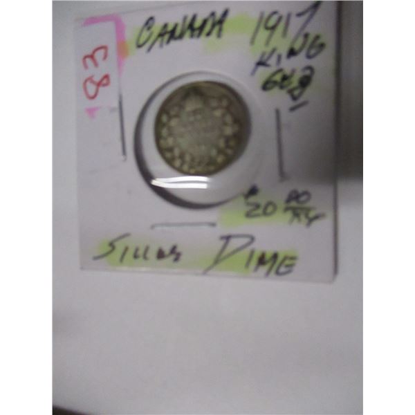 1917 CANADA KING GEORGE V SILVER DIME