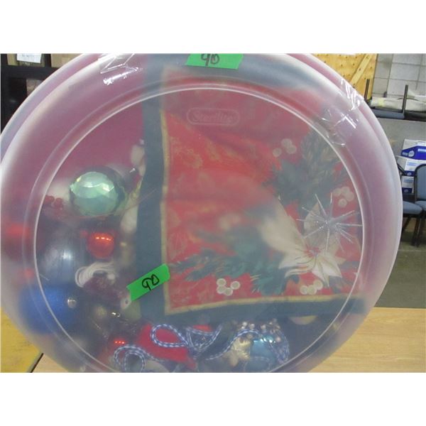 ESTATE:  ASSORTED DECORATIONS IN ROUND CONTAINER