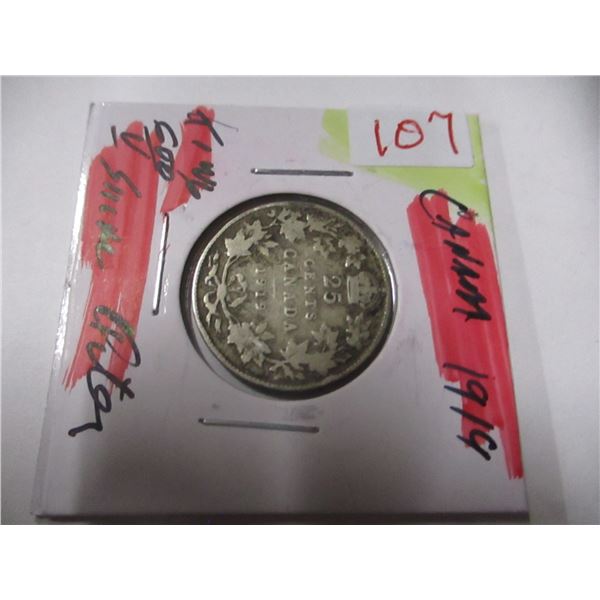 1919 CANADA KING GEORGE V SILVER QUARTER