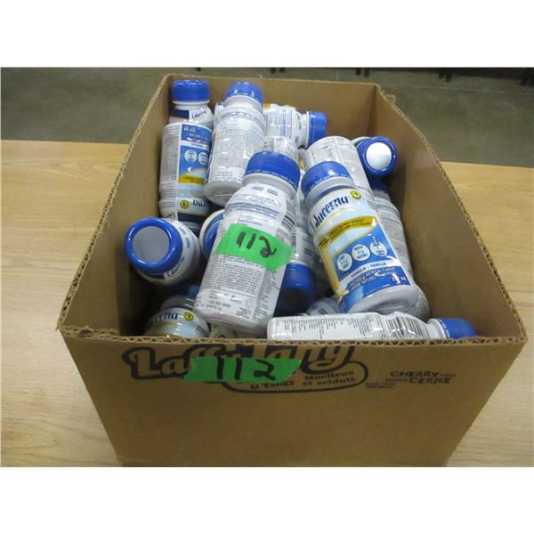 SHELF PULLS (AS IS):  BOX C/W GLUCERNA DRINKS (DATED)