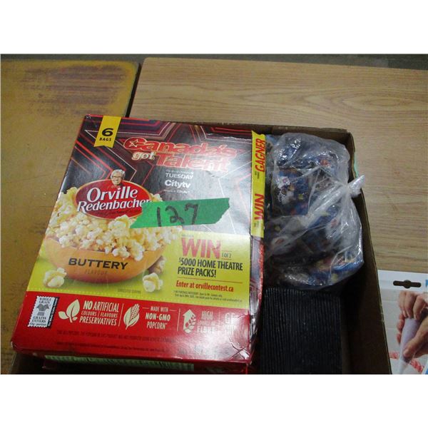 FREIGHT DAMAGE (AS IS):  BOX C/W POPCORN, SET OF 4 GLASSES, ETC