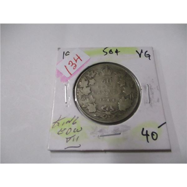 1906 CANADA KING EDWARD VII SILVER HALF DOLLAR