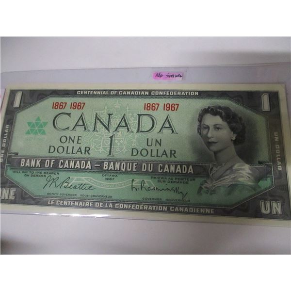 1867 - 1967 NO SERIAL NUMBER UNCIRCULATED LEGAL TENDER $1 BILL