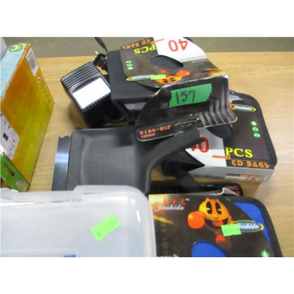 SHELF PULLS (AS IS):  BOX C/W CD CASES, LITES, STORAGE UNITS, ETC