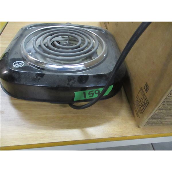 SHELF PULLS (AS IS):  BOX C/W FUNNELS, ELECTRIC BURNER, ETC