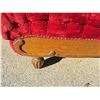Image 6 : TUFTED VELVET PARLOR CHAISE LOUNGE WITH BROCADE TRIM AND OAK FRAME
