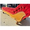 Image 8 : TUFTED VELVET PARLOR CHAISE LOUNGE WITH BROCADE TRIM AND OAK FRAME