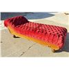 Image 9 : TUFTED VELVET PARLOR CHAISE LOUNGE WITH BROCADE TRIM AND OAK FRAME