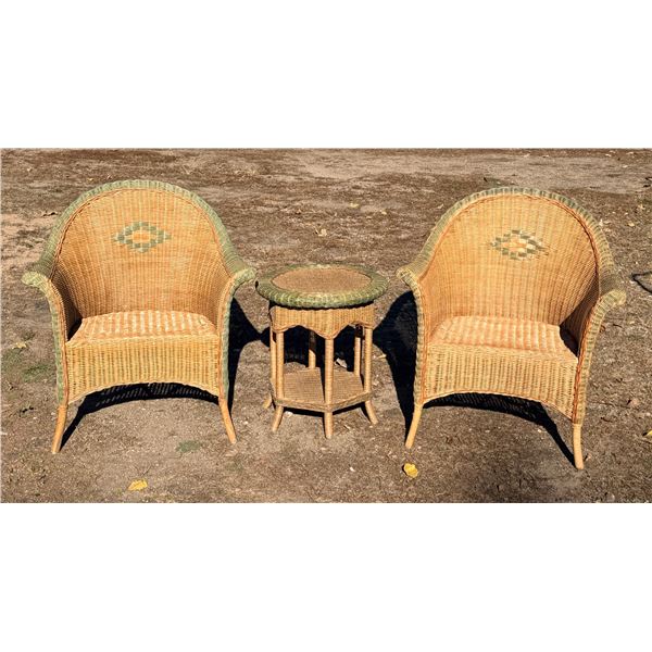 RATTAN SET, TWO CHAIRS AND A TABLE