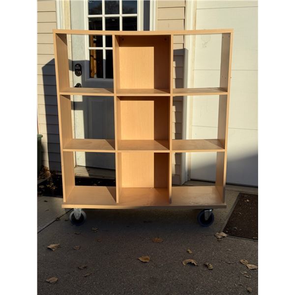 NINE-CUBBY SHELF ON WHEELS