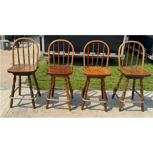 BAR STOOLS WITH BENT WOOD BACKS THAT ROTATE, LOT OF 4