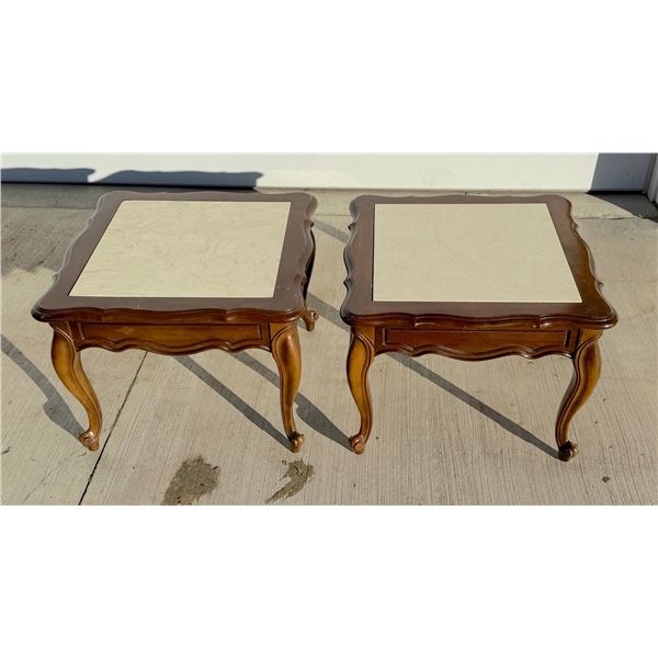 LOUIS XV FRENCH STYLE OCCASIONAL MARBLE TOP LAMP TABLES, MATCHING PAIR