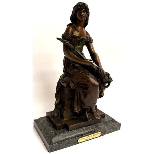 Moreau Mignon Bronze Girl with Mandolin Statue