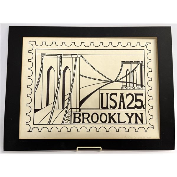 Lee Ann Ruenault NYC Brooklyn Bridge Stamp Art