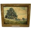 Image 1 : Antique Folk Art Bucolic Farm Scene Oil on Board