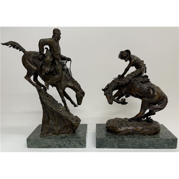 After Remington Cowboy Bronco Bronze Sculptures