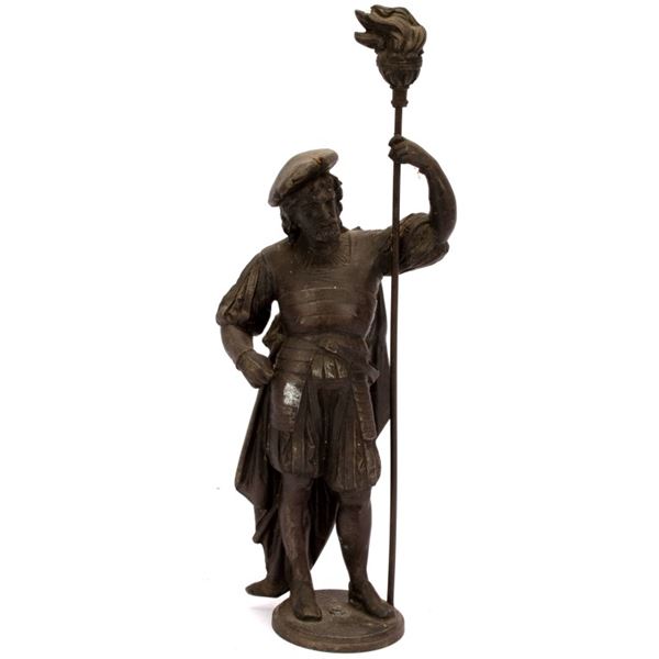Renaissance Man Torch Bearer Metal Finial Statue