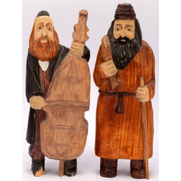 Pair of Hand-Carved Wooden Judaica Folk Figures