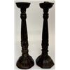 Image 1 : Antique Hand-Carved Wood & Brass Candlesticks