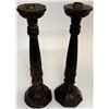 Image 2 : Antique Hand-Carved Wood & Brass Candlesticks