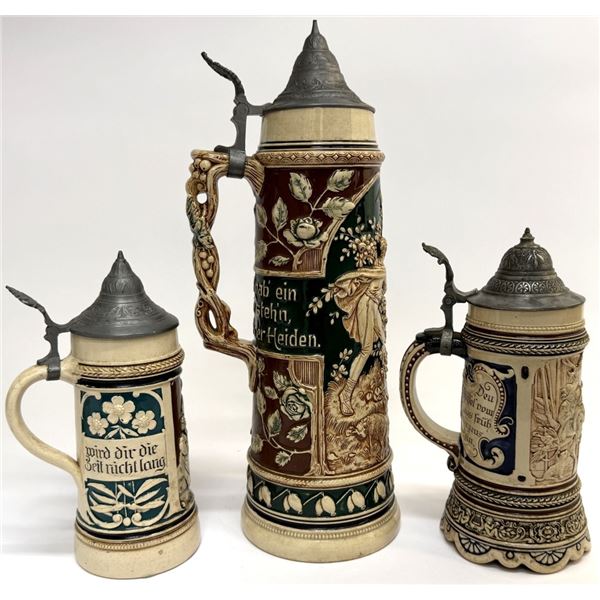 Three Antique German Beer Steins