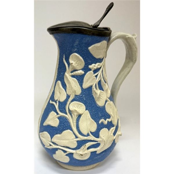 Antique Salt-Glaze Parian Creamer with Pewter Top