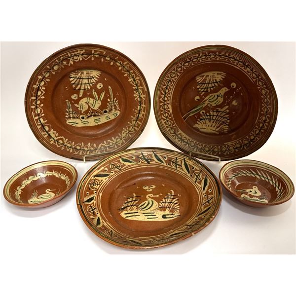 Mexican Bandera Ware Bowl & Plate Grouping