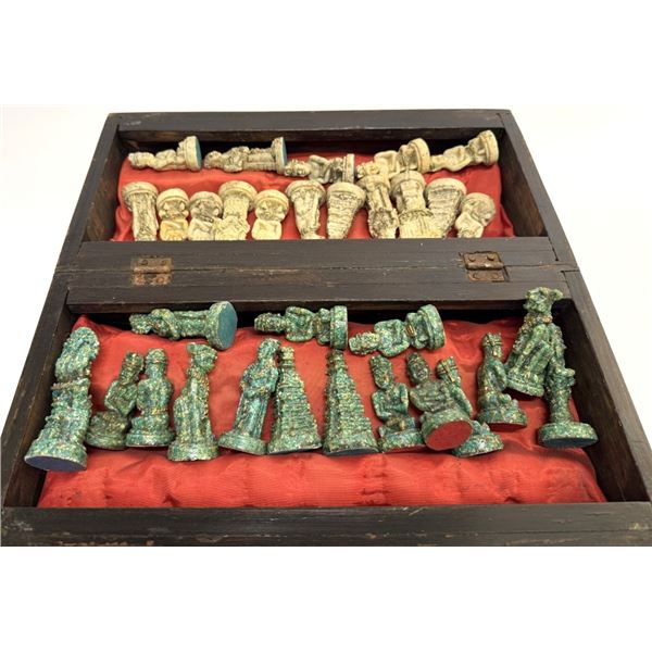 Carved Aztec vs. Mayan Complete Chess Set