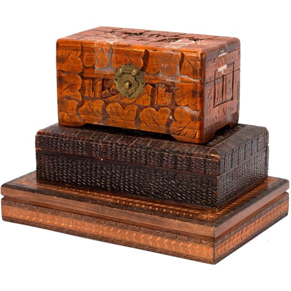 Vintage Wooden Arts & Crafts Trinket Boxes