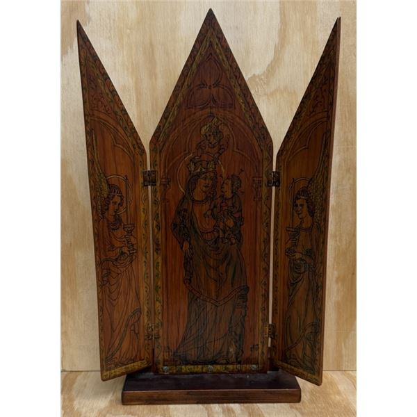 Wooden Triptych with the Coronation of the Virgin