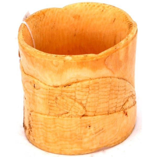 Carved Ox Bone Alligator Cuff Bracelet Signed