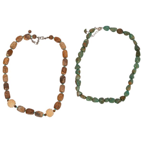 Sterling, Turquoise & Stone Bead Necklace Lot