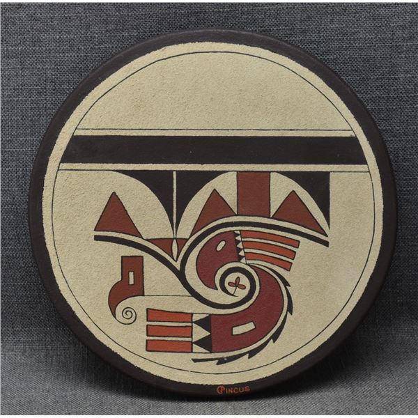 ORIGINAL ZUNI EAGLE PAINTING ON HIDE (GARY PINCUS)