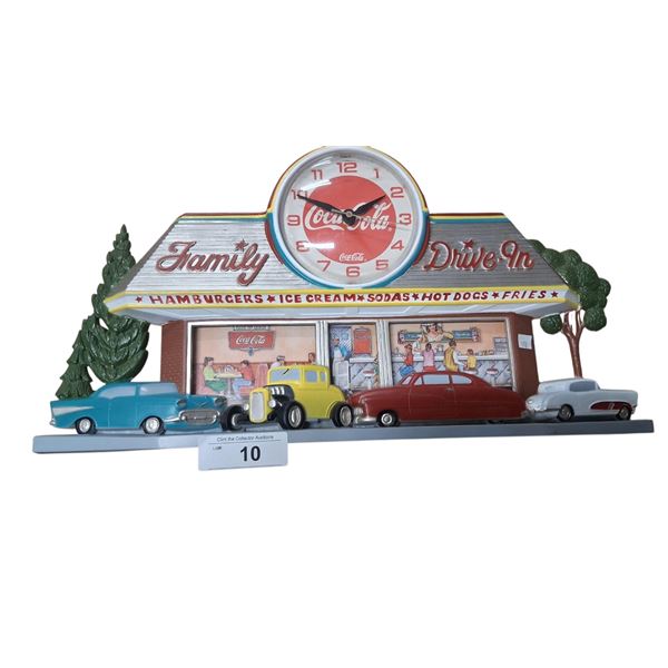 Mint condition 1985 Coca-Cola "American Graffiti drive-in clock working 20"x10"