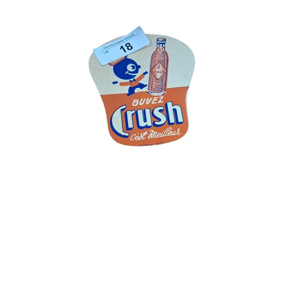 1940s Orange Crush "Crushy Man" hand fan, double sided 11" tall