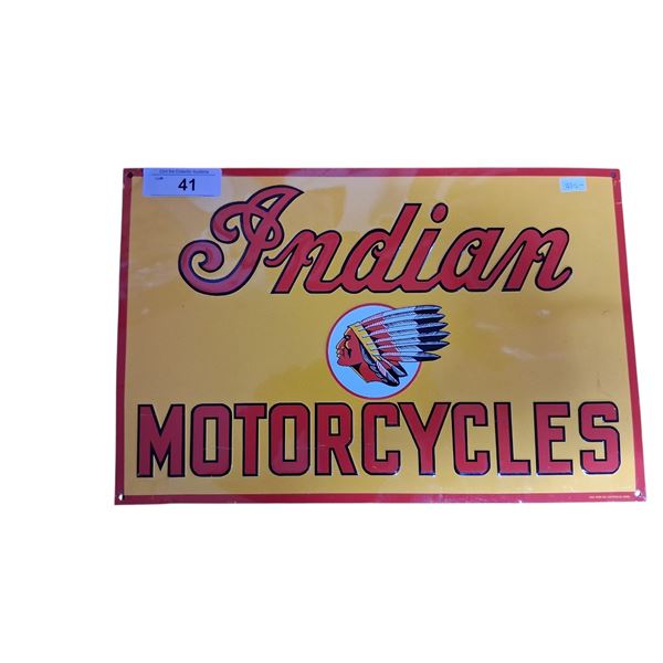 Beautiful reproduction tin Indian Motorcycles sign, great colours 17"x11"