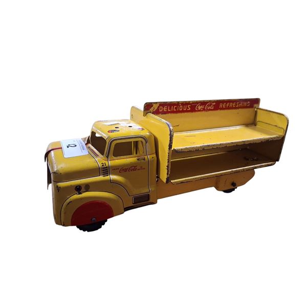 Pressed steel Coca-Cola "Delicious, Refreshing" 1950s missing grille 12" long